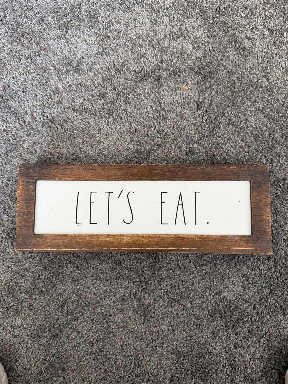Rae Dunn LET'S EAT. Wood Framed Sign - White Panel with Brown Frame